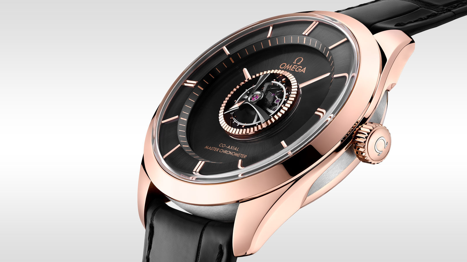 The black dial fake watch has tourbillon.